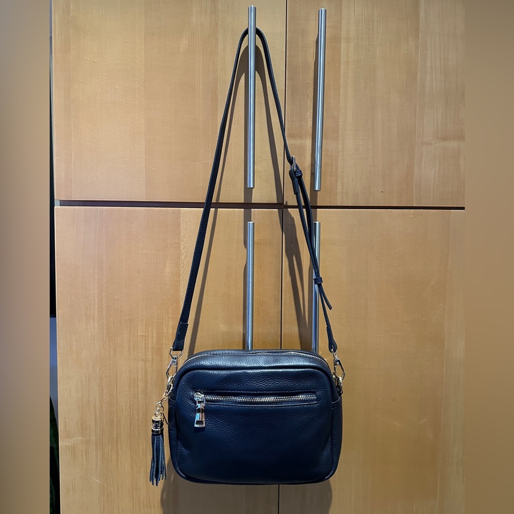 Pom Pom London City Bag - Navy Blue Leather Crossbody